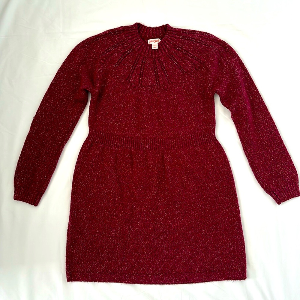 Cat & Jack Burgundy Christmas Sweater Dresss Kids L(10/12)